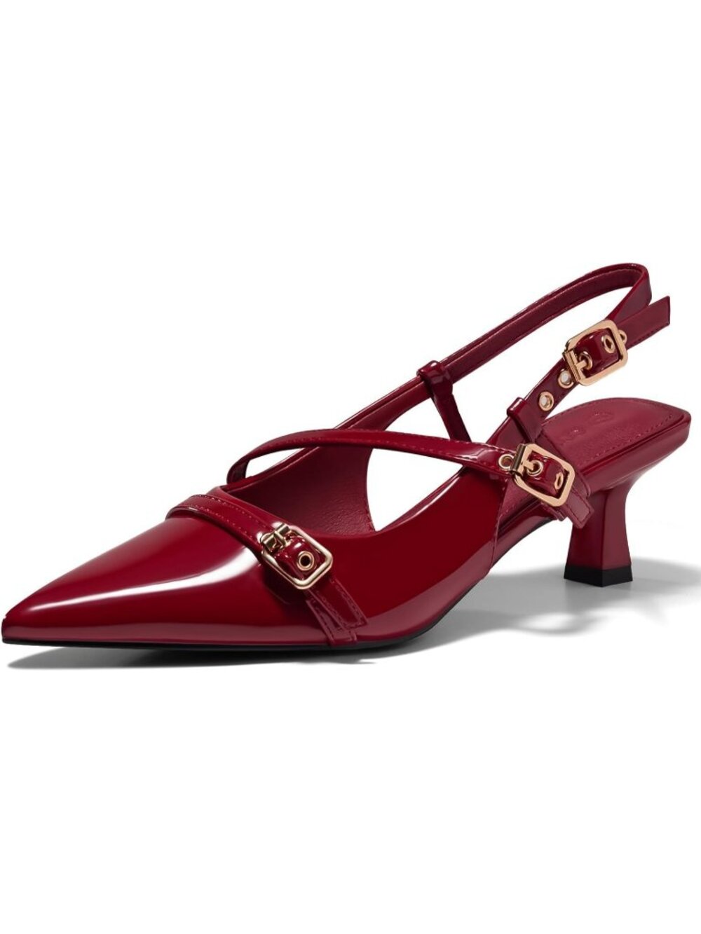 Coutgo Women's Slingback Kitten Heel Maroon Pointed Toe Pumps Dressy Shoes